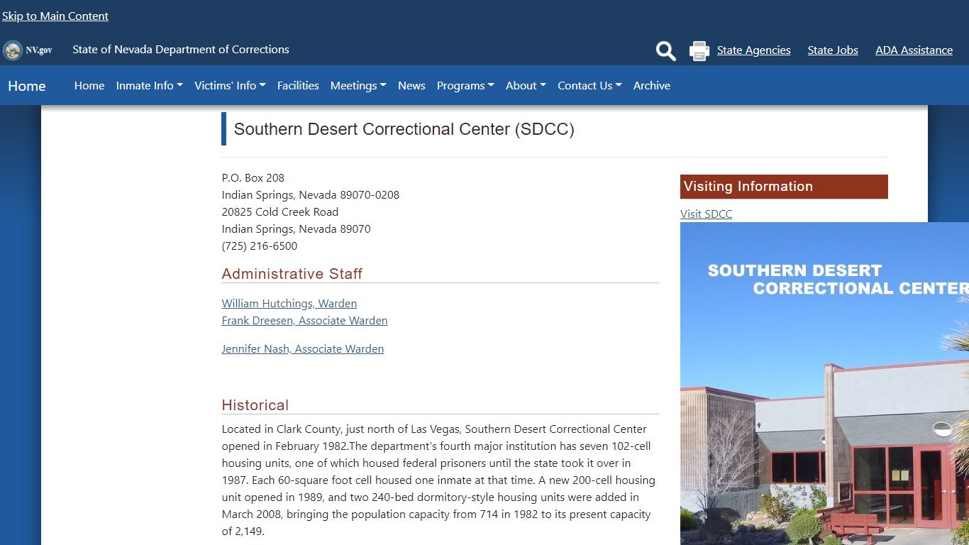 Southern Desert Correctional Center Facility | Nevada ...