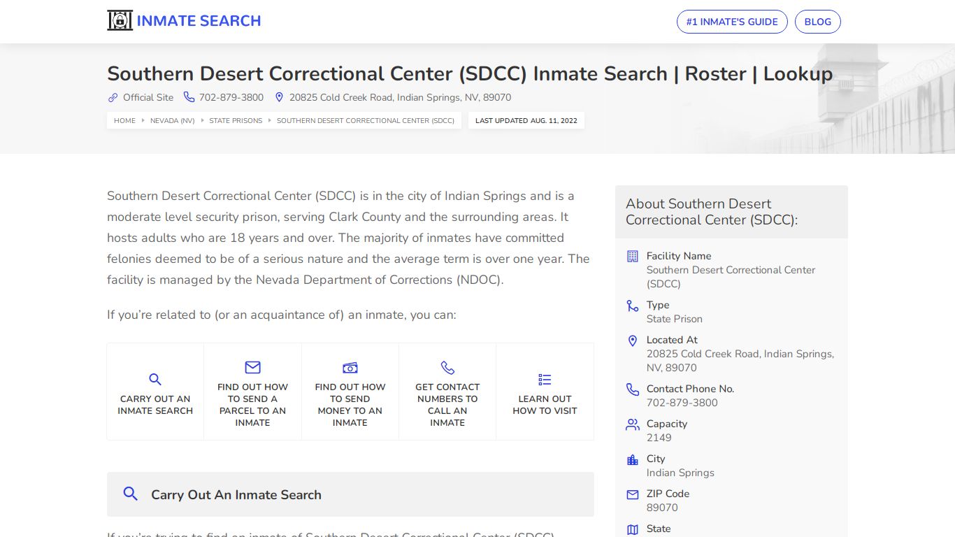 Southern Desert Correctional Center (SDCC) Inmate Search ...