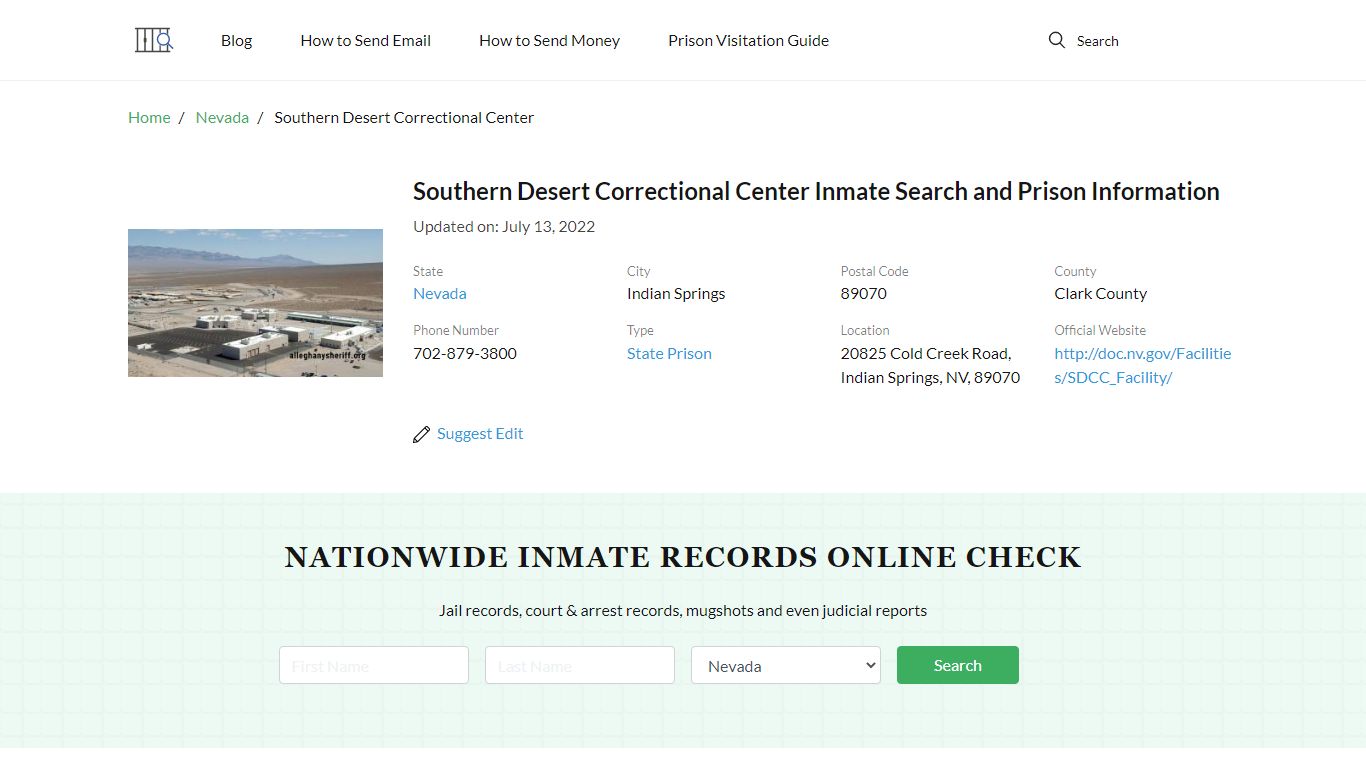 Southern Desert Correctional Center Inmate Search ...