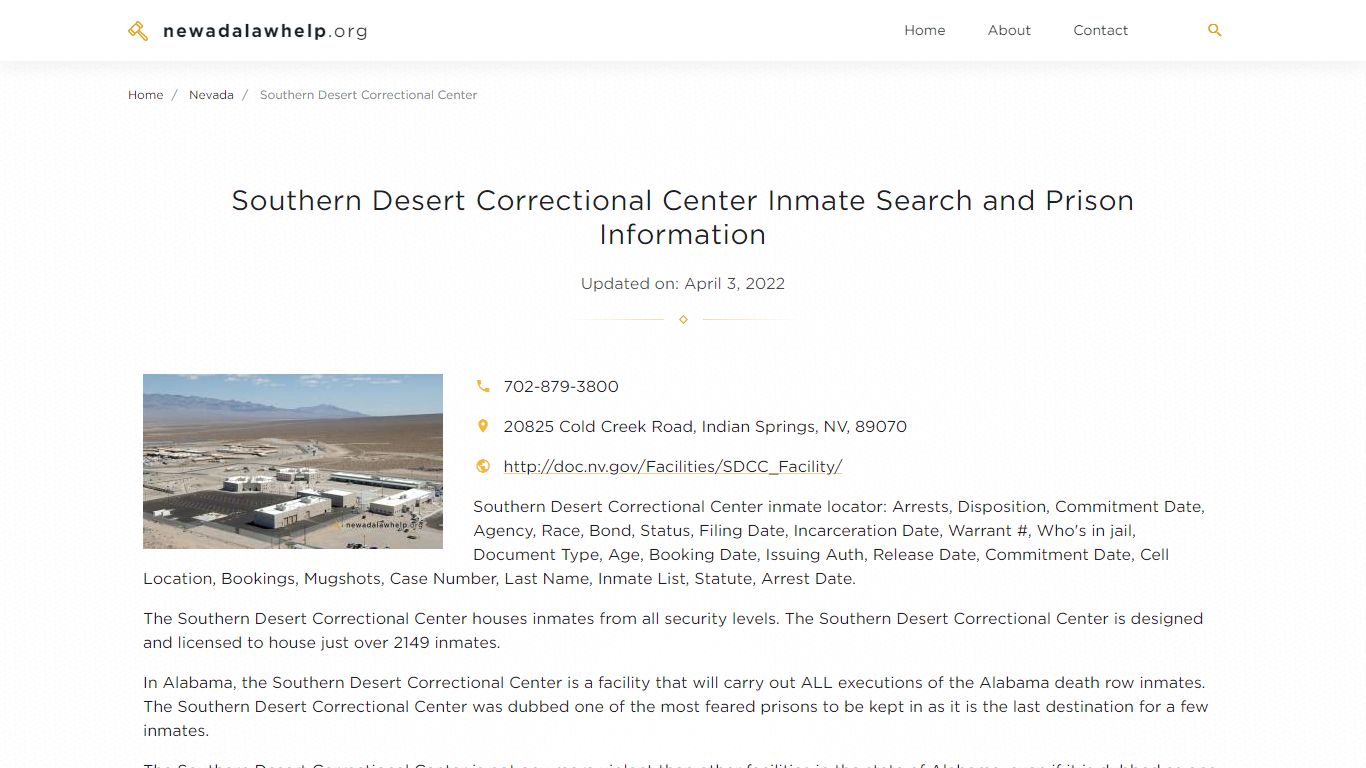 Southern Desert Correctional Center Inmate Search ...