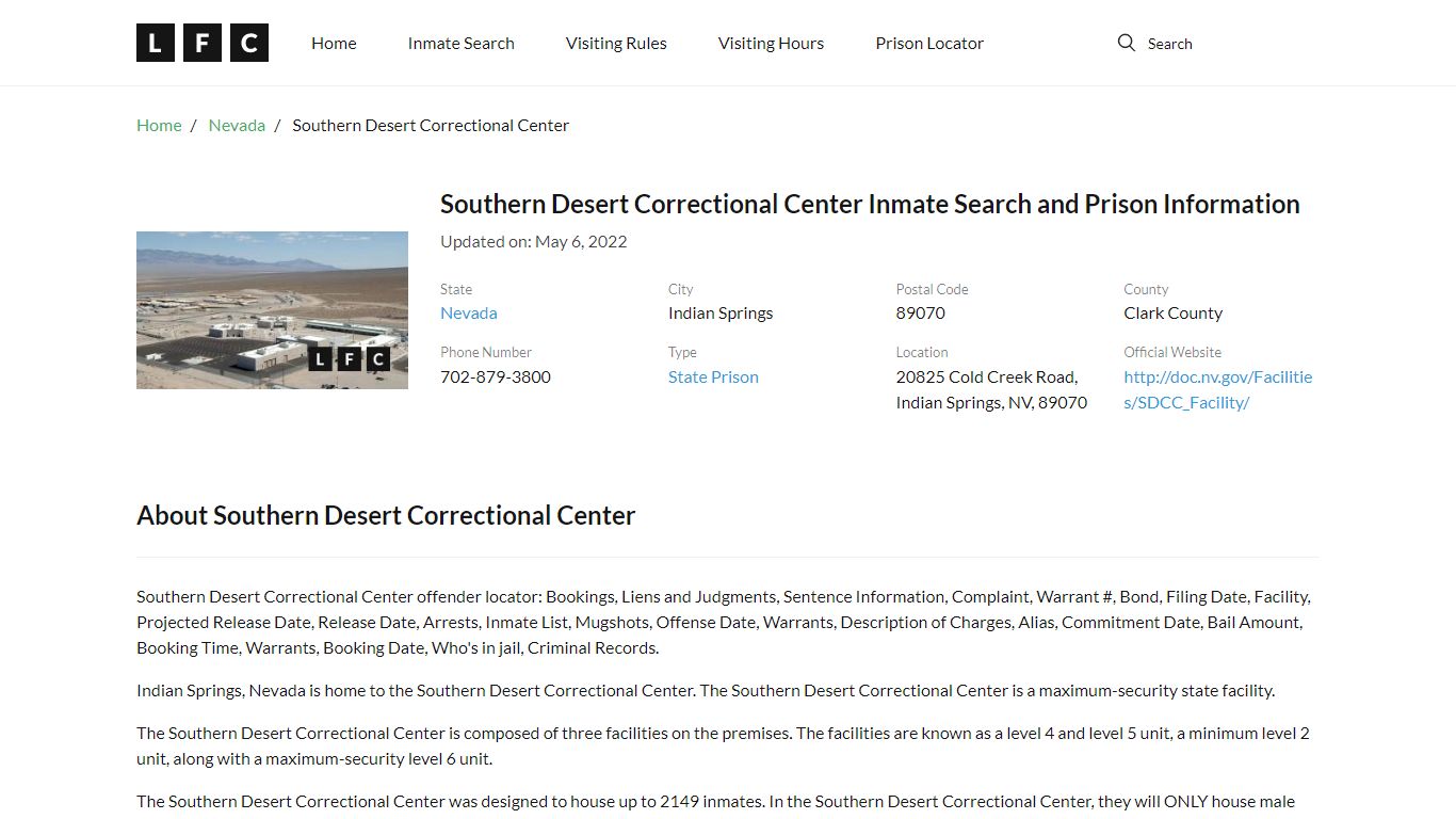 Southern Desert Correctional Center Inmate Search ...